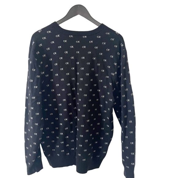 Calvin Klein Black Wool Blend CK Logo Pattern Crewneck Pullover Sweater - Picture 8 of 8